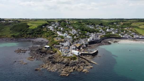 Coverack Air Cornwall England Aerial Drone — Video Stock