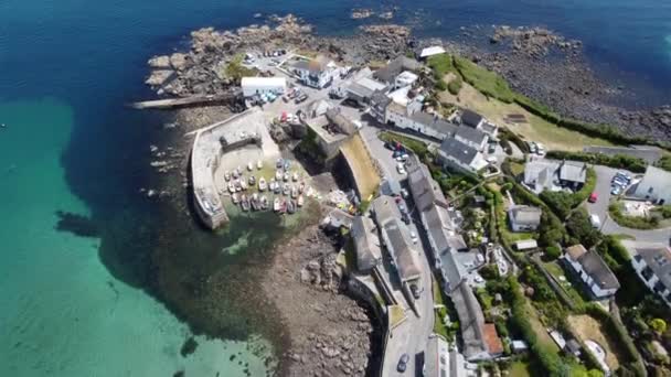 Coverack Air Cornwall England Aerial Drone — Stockvideo