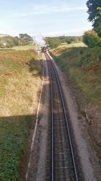 Steam Train Railway Coming Swanage Dorset Enelgand — Vídeo de stock