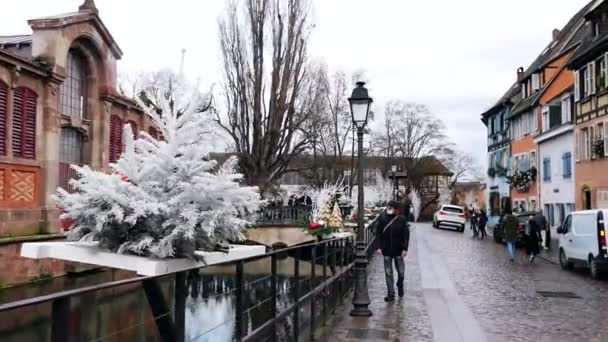 Colmar France December 2021 Slow Motion Walk Passing Historical Covered — Stockvideo