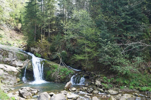 Blick Auf Den Kamyanka Wasserfall Karpatenwald Der Ukraine Einem Sonnigen — Stockfoto