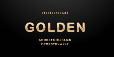 Altın yazı tipi numaraları ve harfler alfabe tipografisi. 3d altın efektli vektör altın yazı tipi