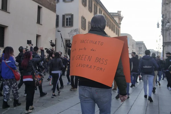 Demonstration Green Pass Och Vax Milanos Gator Livliga Protester Och — Stockfoto