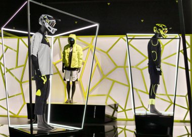 Motorbikes and accessories exposed at EICMA, international motorcycle exhibition, Lombardy, Italy.