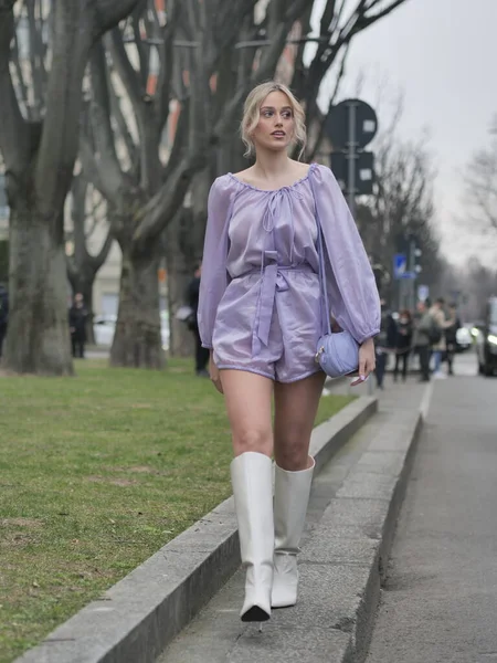 Mode Bloggare Street Style Outfit Efter Emporio Armani Modevisning Milano — Stockfoto
