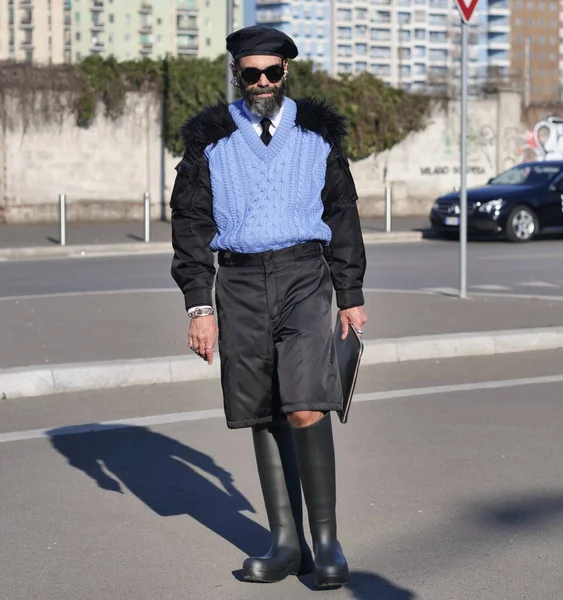 Fashion Blogger Street Style Outfit Prada Fashion Show Milano Fashion — Fotografia de Stock