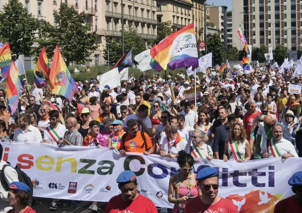 stock image   Milano Pride great demonstration through the streets of the city with arrival at the arch of peace