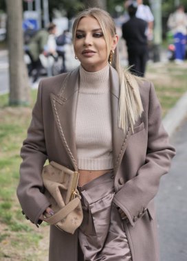 Veronica Ferraro street style outfit before Fendi fashion show during Milano fashion week 2021/2022