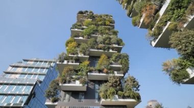  Bosco Verticale - Vertical Forest skyscraper with trees growing on balconies, designed by Stefano Boeri architect.Milan, L