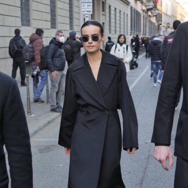 Kasia Smutniak walking in the street after Armani fashion show during Milano fashion week fall/winter collections 2022/2023