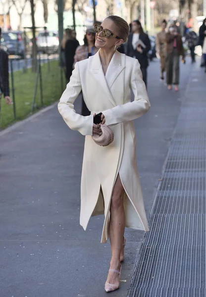 Fashion blogger Caroline Daur walking in the street before Fendi fashion show during Milano fashion week woman fall/winter collections