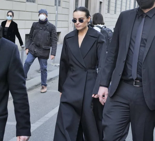 Kasia Smutniak walking in the street after Armani fashion show during Milano fashion week fall/winter collections 2022/2023