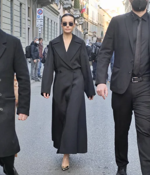 Kasia Smutniak walking in the street after Armani fashion show during Milano fashion week fall/winter collections 2022/2023