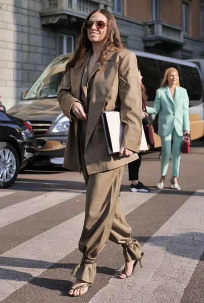 Erika Boldrin Street Style Outfit Voor Salvatore Ferragamo Modeshow Tijdens — Stockfoto