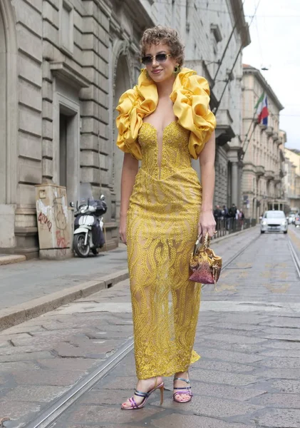 Moda Mujer Street Style Outfit Antes Calcaterra Desfile Moda Durante — Foto de Stock