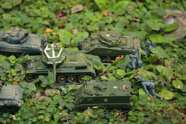 Miniatuur Infanterie Tank Cavalerie Worden Gestationeerd Het Bos Jungle Slagveld — Stockfoto