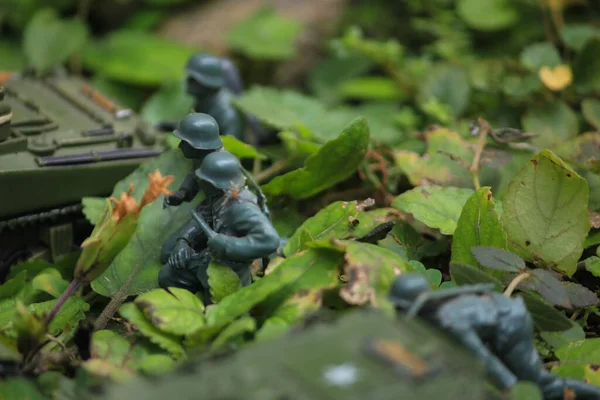 Miniatuur Infanterie Tank Cavalerie Worden Gestationeerd Het Bos Jungle Slagveld — Stockfoto