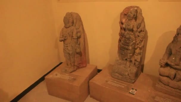 Indonesiska Historiska Mästerverk Tempelstenar Statyer Lord Shiva Och Andra Skulptursamlingar — Stockvideo