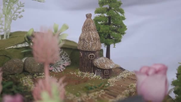 Handgefertigte Miniaturkunst Diese Miniatur Ist Ein Miniaturdorf Einer Fantasiewelt Mit — Stockvideo