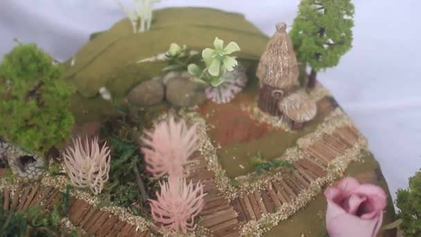 Arte Artesanal Miniatura Esta Miniatura Pueblo Miniatura Mundo Fantasía Con — Vídeos de Stock