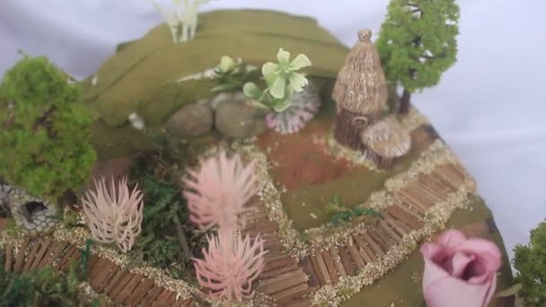 Handgjord Miniatyr Konst Denna Miniatyr Miniatyr Fantasivärld Med Vacker Arkitektur — Stockvideo