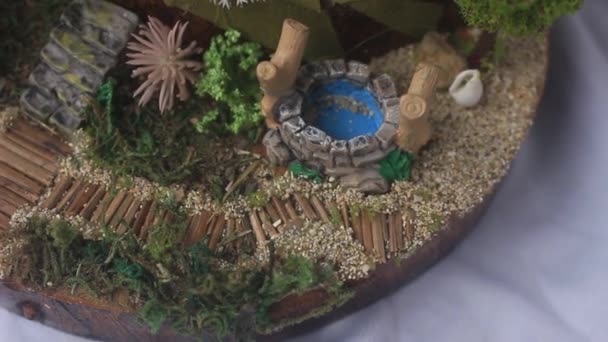 Handgefertigte Miniaturkunst Diese Miniatur Ist Ein Miniaturdorf Einer Fantasiewelt Mit — Stockvideo