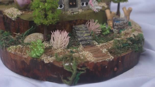 Arte Artesanal Miniatura Esta Miniatura Uma Vila Miniatura Mundo Fantasia — Vídeo de Stock