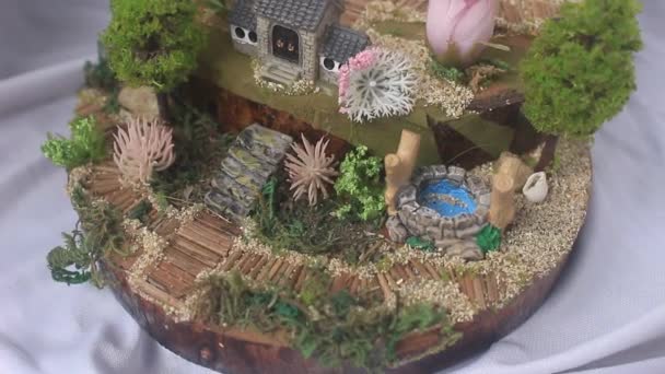 Ručně Vytvořené Miniaturní Umění Tato Miniatura Miniaturní Vesnice Světě Fantazie — Stock video
