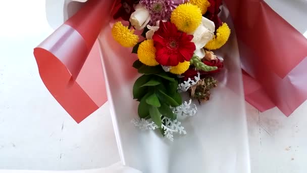 Romantic Flower Bouquet Wedding Gifts Gifts Bouquet Consists Various Types — Vídeos de Stock