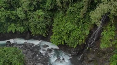 gurgling clear river flow in the cool mountains of Indonesia. This river flow is a source of water and beautiful tourism.