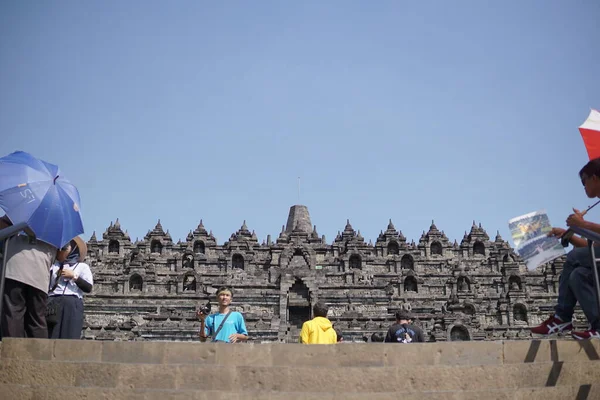 Upptagen Semester Atmosfär Borobudur Temple Indonesien Detta Tempel Det Största — Stockfoto
