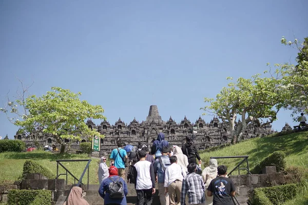 Atmosfera Férias Movimentada Templo Borobudur Indonésia Este Templo Maior Templo — Fotografia de Stock
