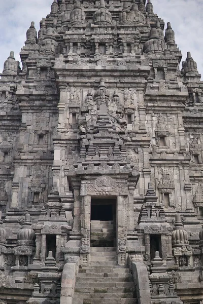 Relevos Detalhados Belos Ornamentos Templo Prambanan Este Templo Hindu Famoso — Fotografia de Stock