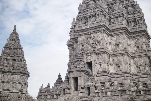 Relevos Detalhados Belos Ornamentos Templo Prambanan Este Templo Hindu Famoso — Fotografia de Stock