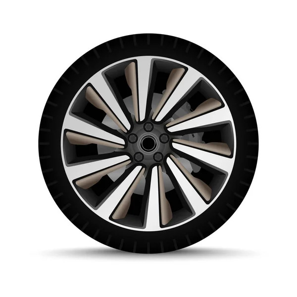 汽车车轮 带制动器的轮胎 — 图库矢量图片