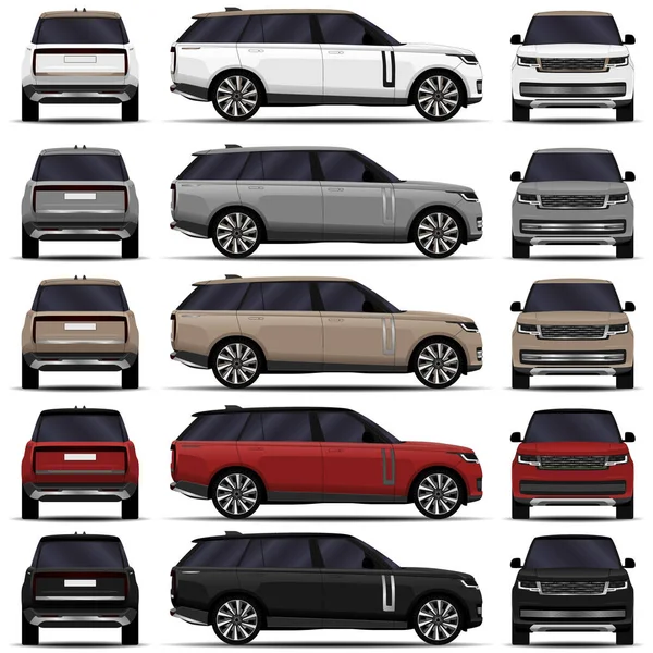 Carros Suv Realista Definido Vista Lateral Vista Frontal Vista Traseira Ilustrações De Stock Royalty-Free