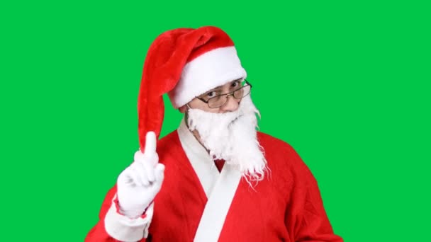 Санта Клаус Попереджає Наставляючи Жест Пальців Кажучи Будьте Обережні Схвалюйте — стокове відео