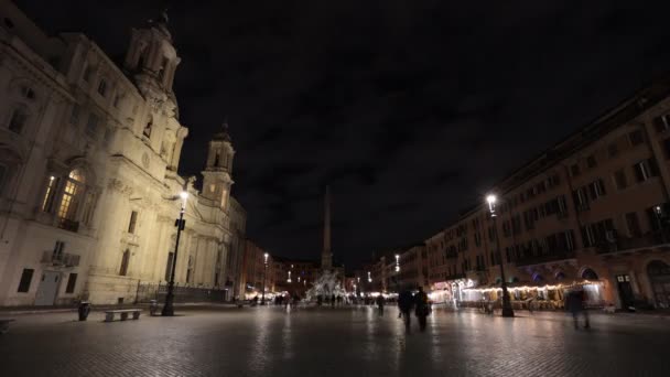 Piazza Navona Roma Italia Caducidad Nocturna — Vídeo de stock