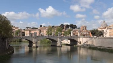 Time lapse of  the Vittorio Emanuele II Bridge crossing Tiber River in the city center of Rome, Italy.