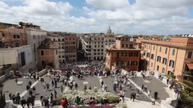 Rome, Italy - April 25, 2022: Time lapse of the famous Spanish Steps in Rome. Beautiful view over Rome.