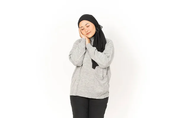 Bela Ásia Mulher Vestindo Hijab Isolado Branco Fundo — Fotografia de Stock