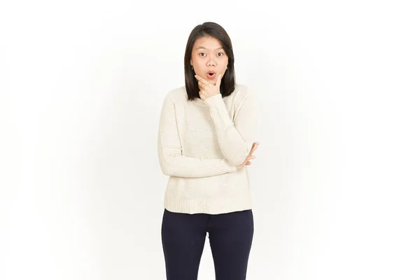 Wow Cara Expressão Bela Mulher Asiática Isolado Fundo Branco — Fotografia de Stock