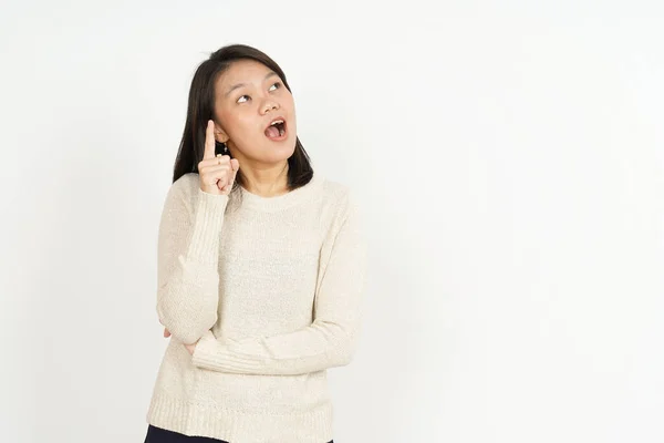 Thinking Gesture Beautiful Asian Woman Isolated White Background — Stock Photo, Image