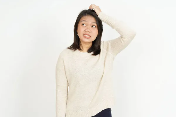 Verwirrt Von Schönen Asiatischen Frau Isoliert Auf Weißem Hintergrund — Stockfoto