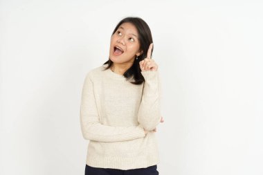 Beyaz arka planda tecrit edilmiş Güzel Asyalı Kadın