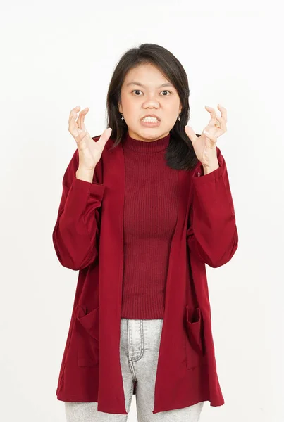 Разгневанная Азиатская Женщина Одинокая Белом Фоне — стоковое фото