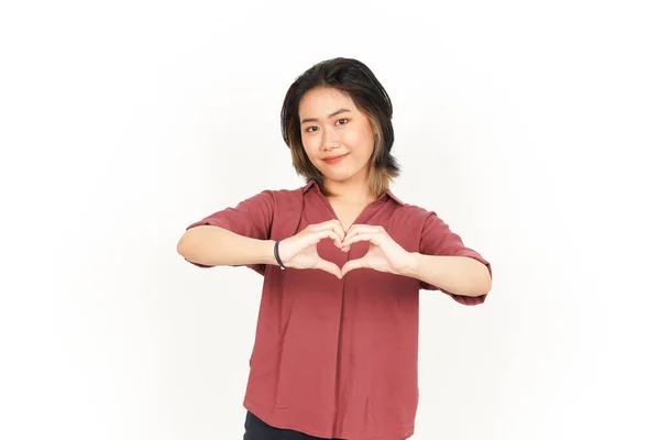 Showing Love Sign Beautiful Asian Woman Isolated White Background — Stock Photo, Image