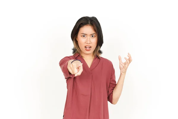 Angry Gesture Beautiful Asian Kobieta Izolowane Białym Tle — Zdjęcie stockowe