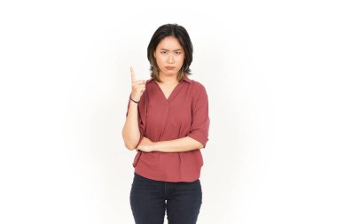 Beyaz arka planda tecrit edilmiş Asyalı Güzel Kadın Kızgın ve Üzücü