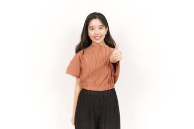 Beyaz arka planda izole edilmiş Güzel Asyalı Kadın Başparmakları